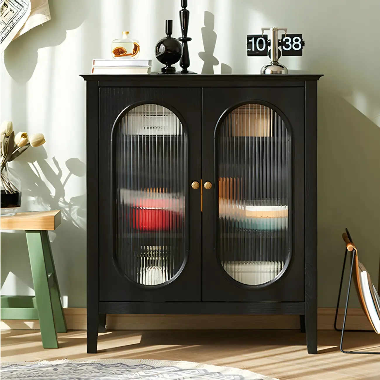 Elegant Wooden Display Cabinet with Glass Doors for Home Decor Image - 16