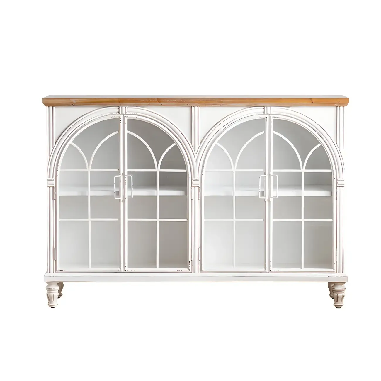 Classic Wooden Display Cabinet with White Curved Doors for Home Image - 5