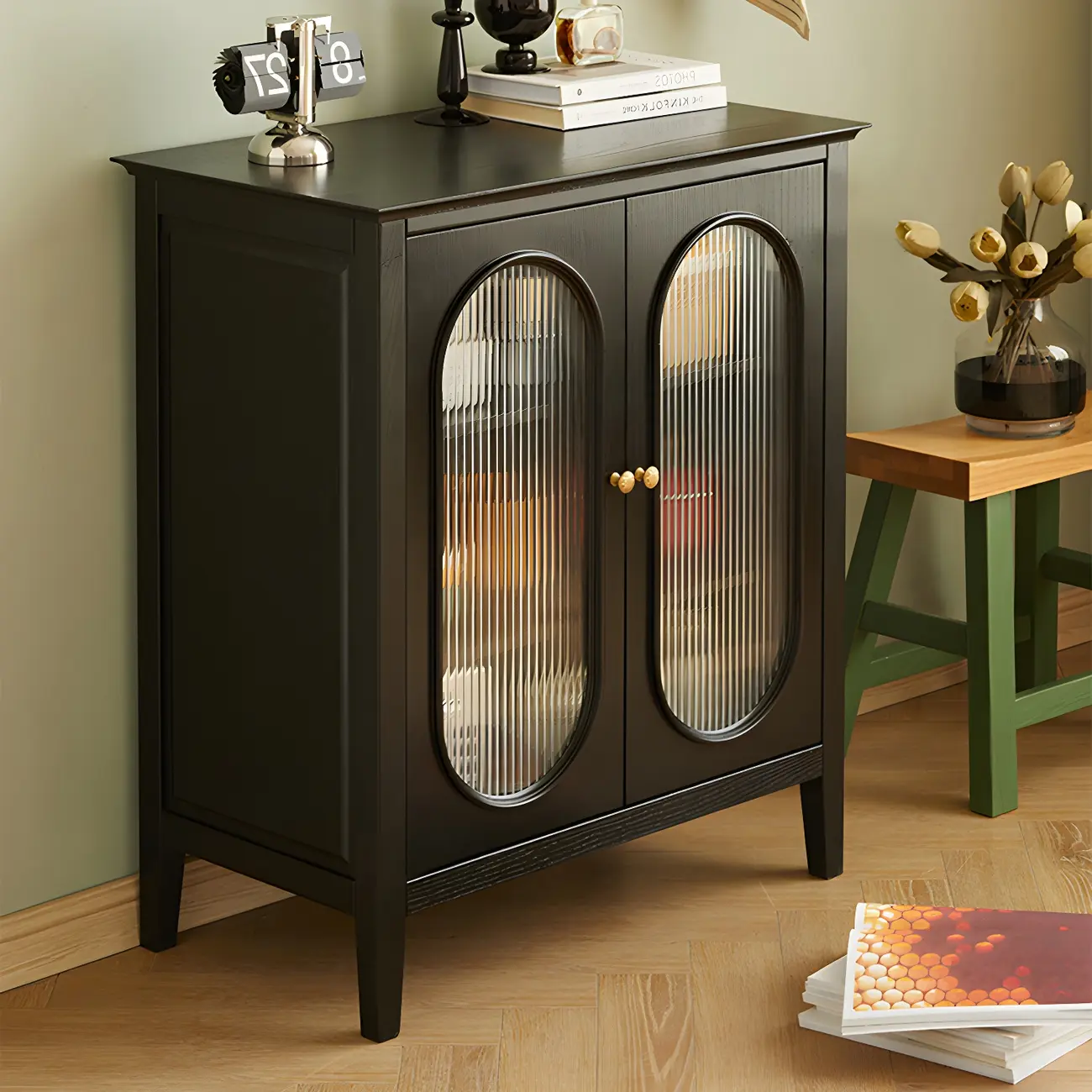 Elegant Wooden Display Cabinet with Glass Doors for Home Decor Image - 17 | homeyfad