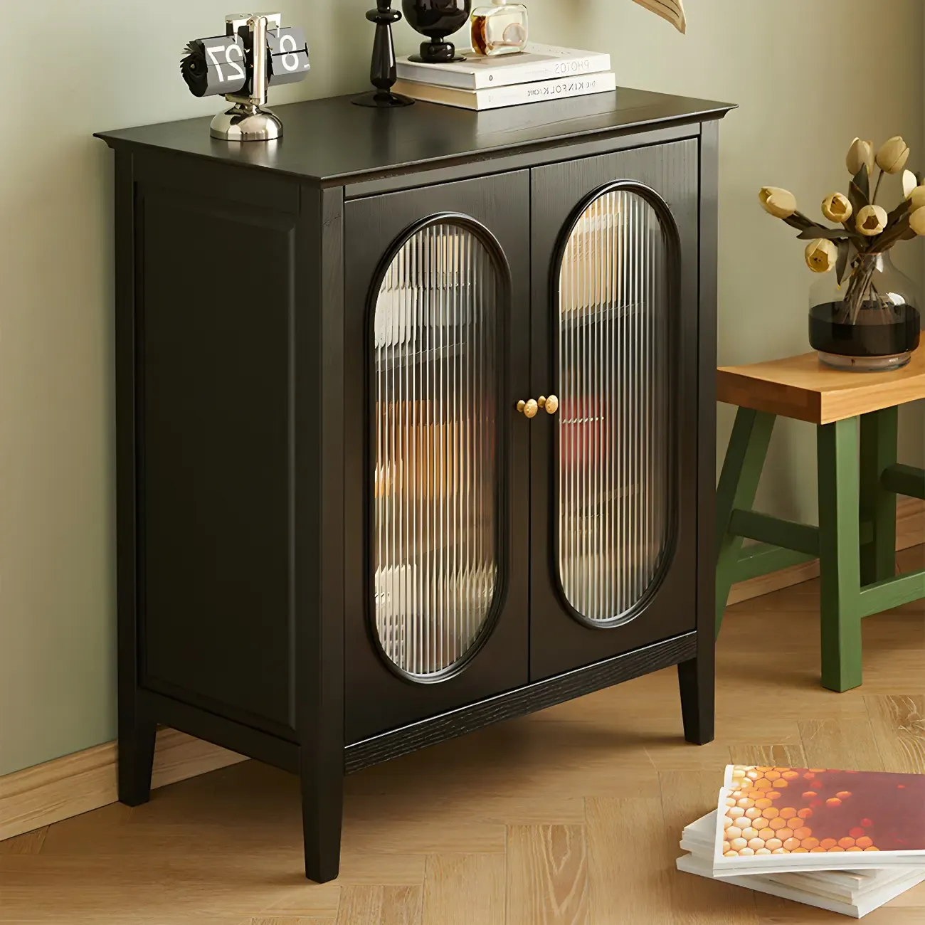 Elegant Wooden Display Cabinet with Glass Doors for Home Decor Image - 17