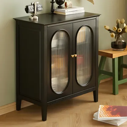 Elegant Wooden Display Cabinet with Glass Doors for Home Decor Image - 17
