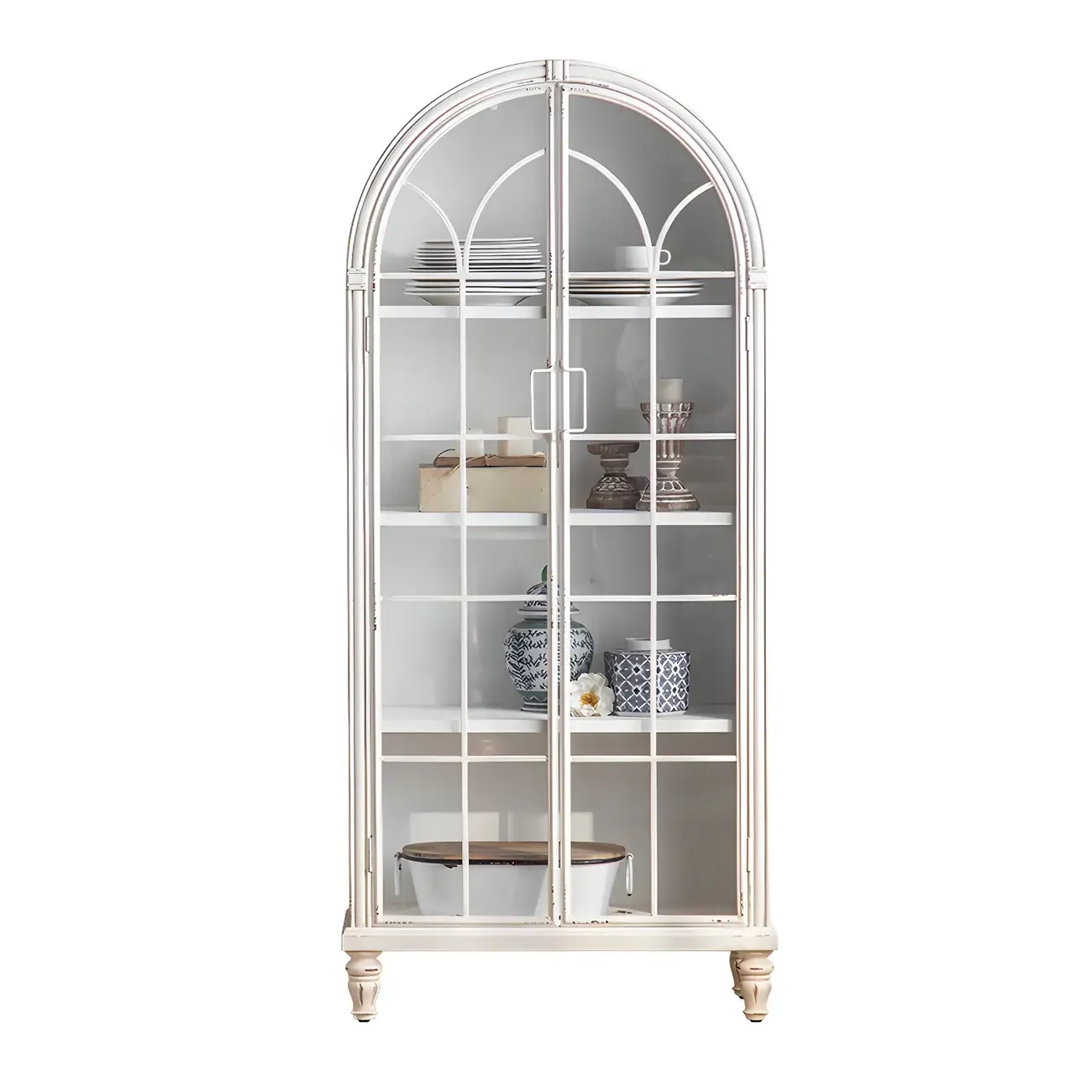 Classic Wooden Display Cabinet with White Curved Doors for Home Image - 6