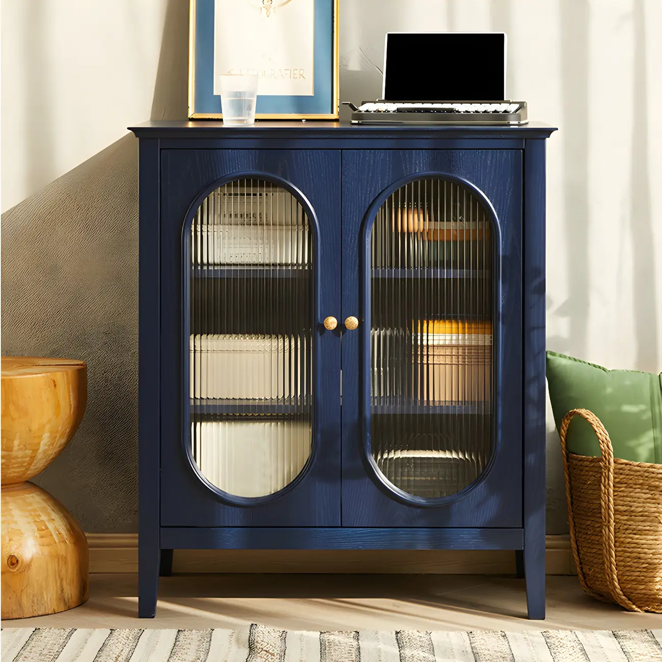 Elegant Wooden Display Cabinet with Glass Doors for Home Decor Image - 18 | homeyfad