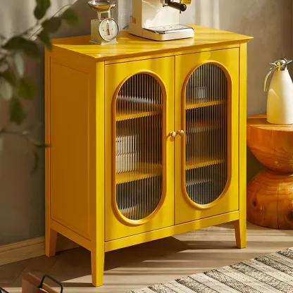 Elegant Wooden Display Cabinet with Glass Doors for Home Decor Image - 19