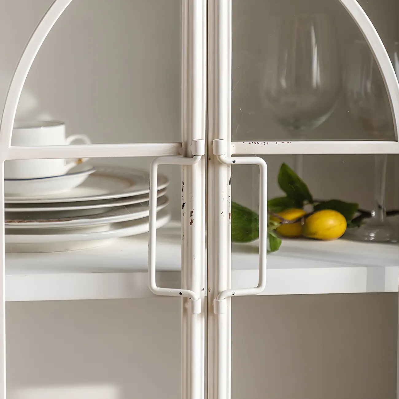 Classic Wooden Display Cabinet with White Curved Doors for Home Image - 10 | homeyfad