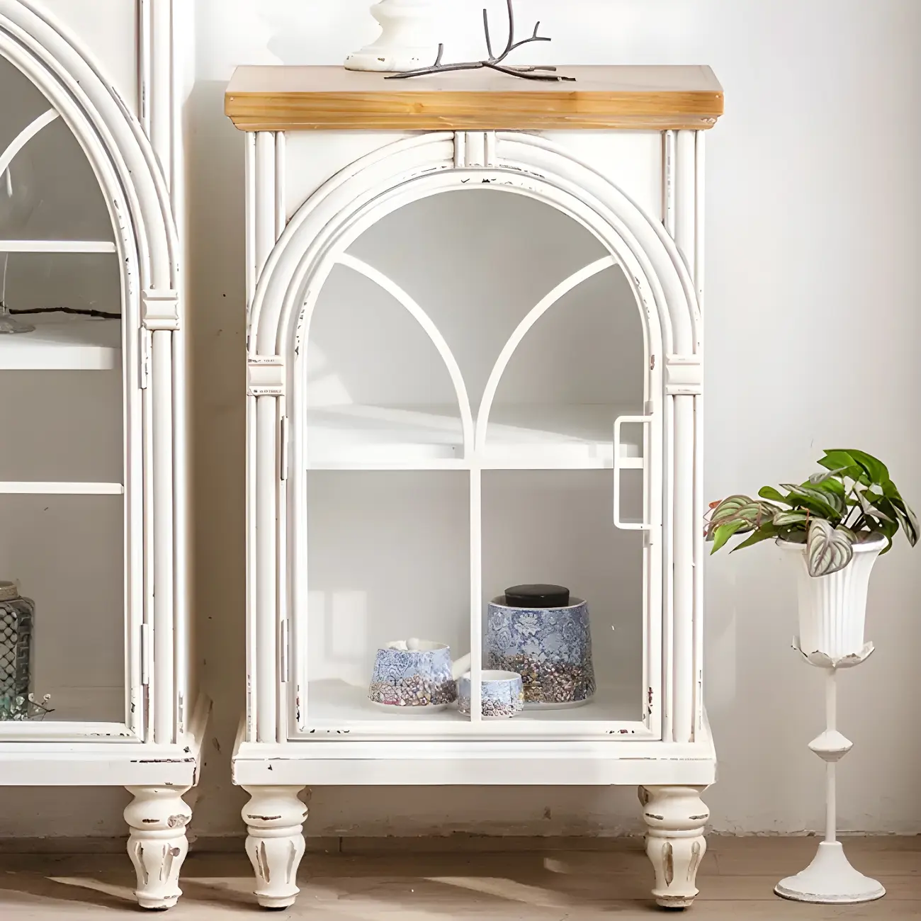 Classic Wooden Display Cabinet with White Curved Doors for Home Image - 12 | homeyfad