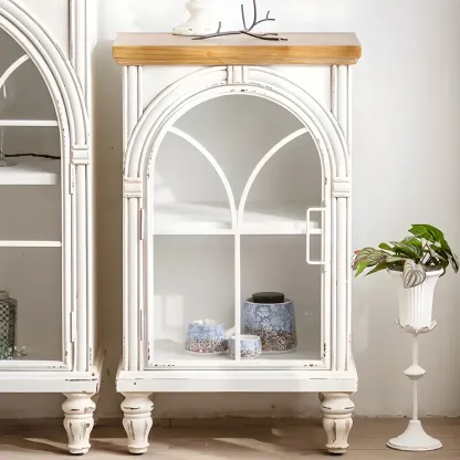 Classic Wooden Display Cabinet with White Curved Doors for Home Image - 12