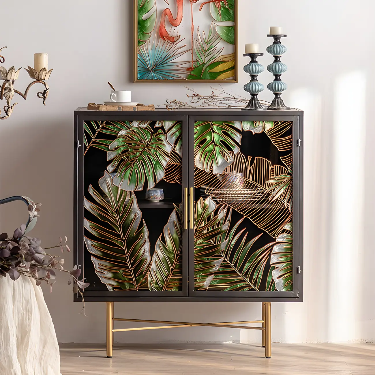 Modern Metal Glass Display Cabinet with Artistic Doors Image - 1 | homeyfad