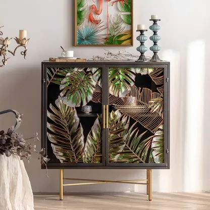 Modern Metal Glass Display Cabinet with Artistic Doors Image - 1
