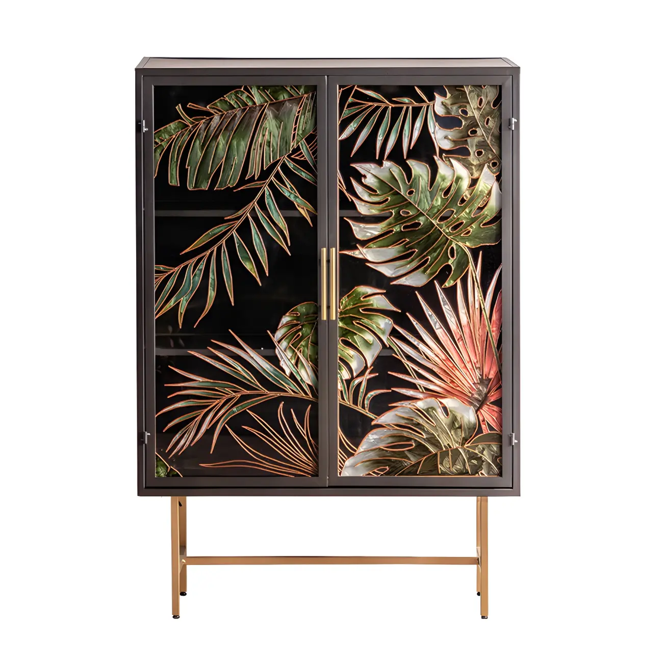 Modern Metal Glass Display Cabinet with Artistic Doors Image - 2 | homeyfad