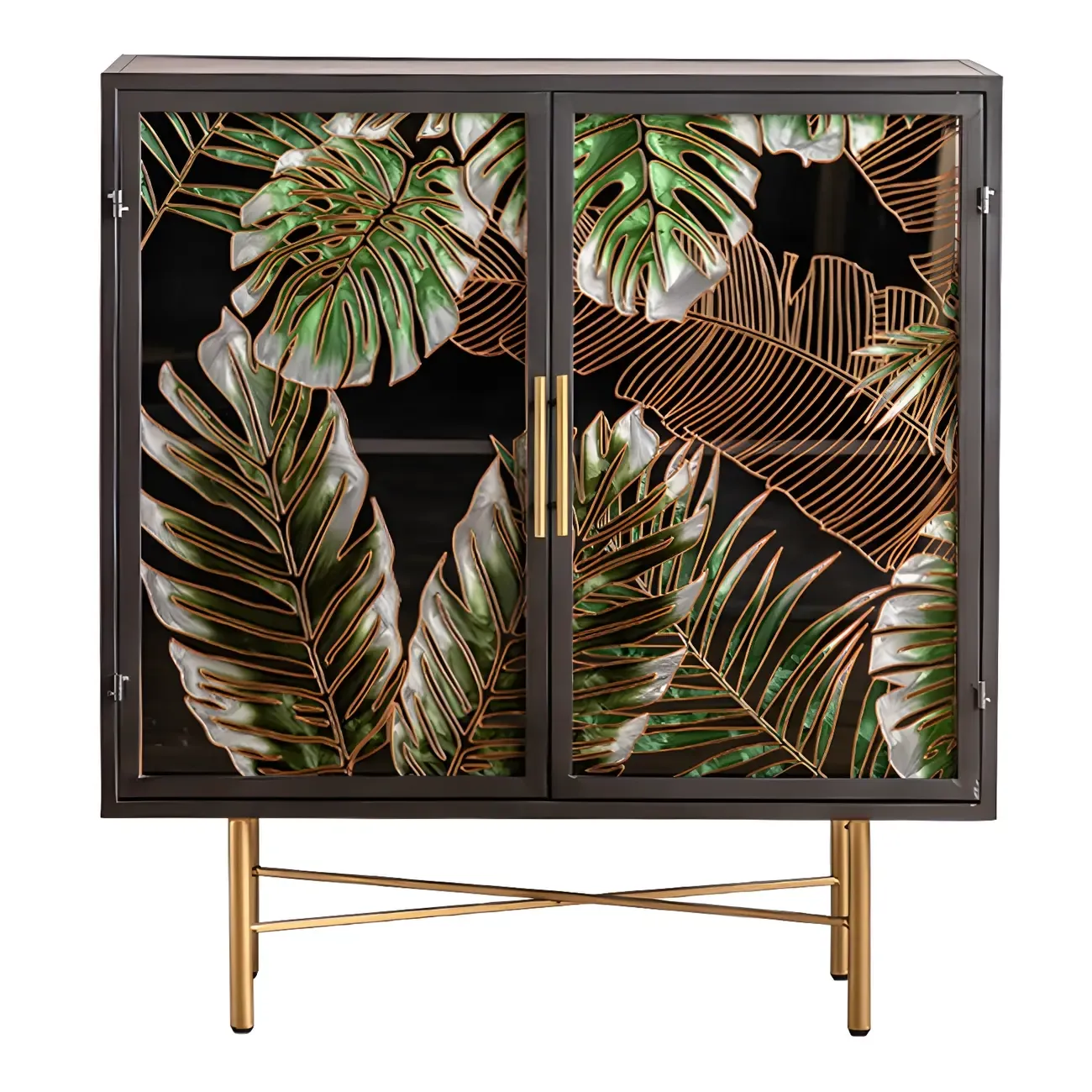 Modern Metal Glass Display Cabinet with Artistic Doors Image - 3