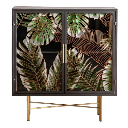 Modern Metal Glass Display Cabinet with Artistic Doors Image - 3