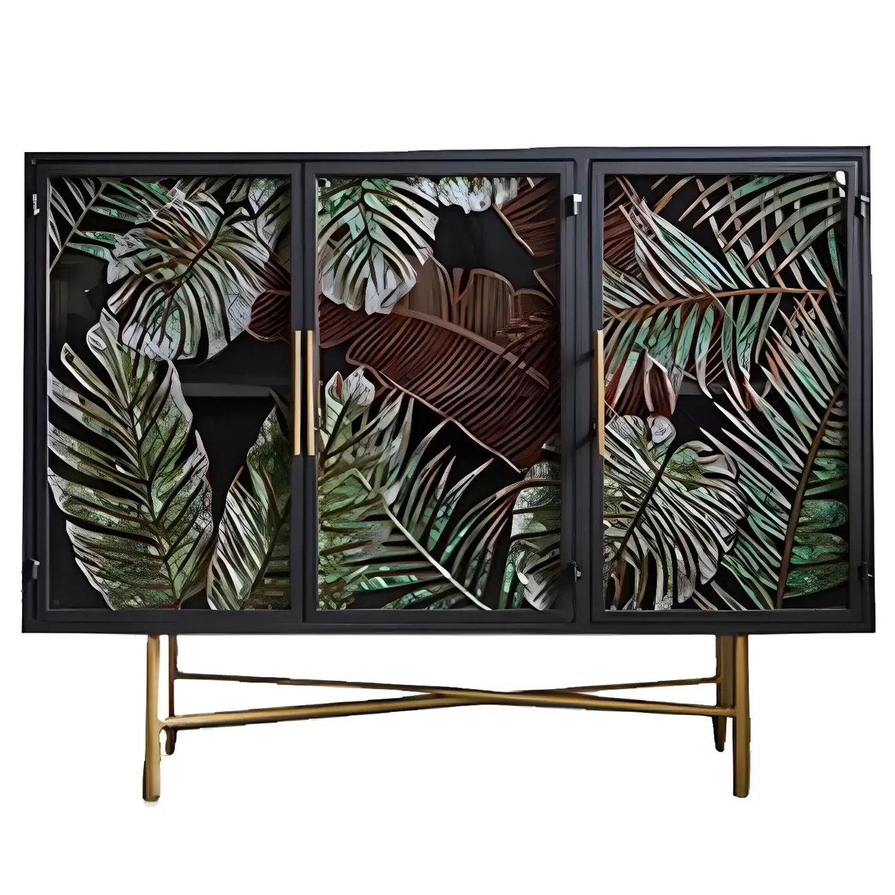 Modern Metal Glass Display Cabinet with Artistic Doors Image - 5