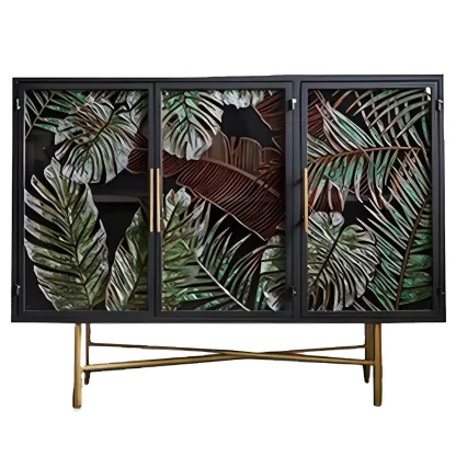 Modern Metal Glass Display Cabinet with Artistic Doors Image - 5