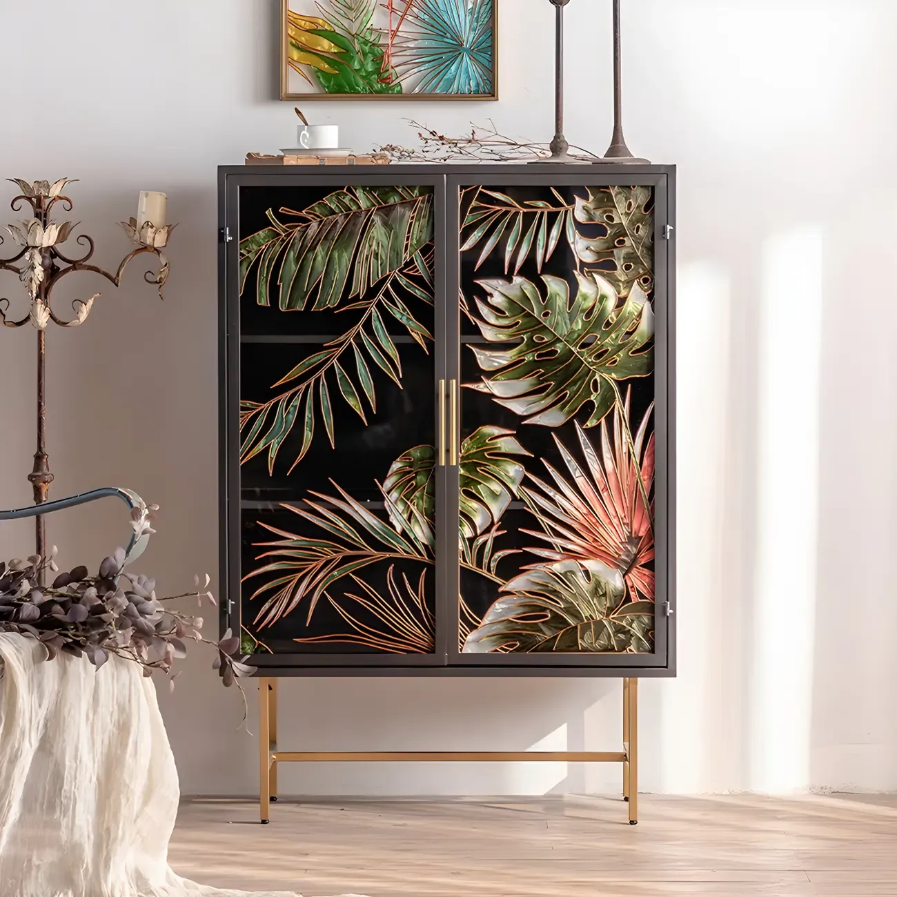 Modern Metal Glass Display Cabinet with Artistic Doors Image - 6
