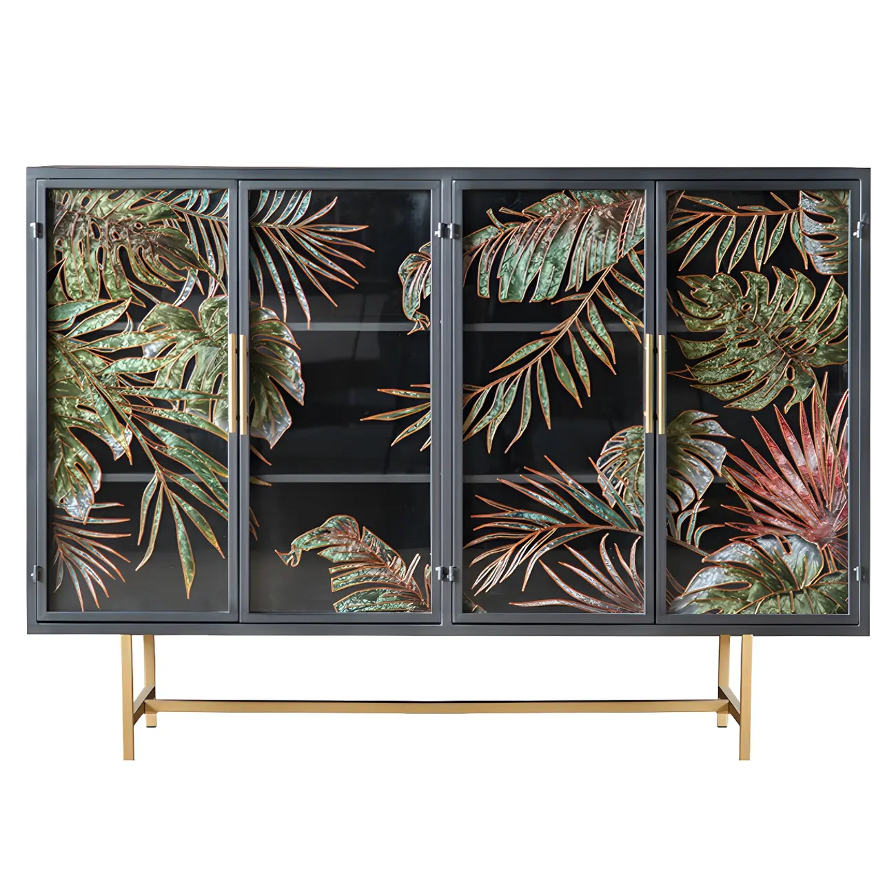 Modern Metal Glass Display Cabinet with Artistic Doors Image - 7 | homeyfad