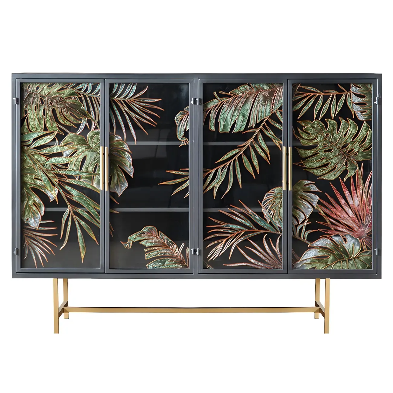Modern Metal Glass Display Cabinet with Artistic Doors Image - 7