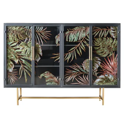 Modern Metal Glass Display Cabinet with Artistic Doors Image - 7