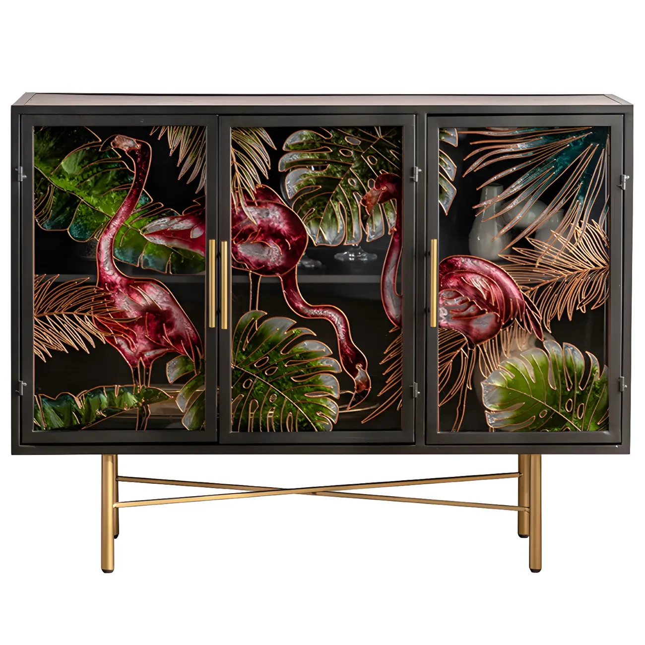 Modern Metal Glass Display Cabinet with Artistic Doors Image - 9 | homeyfad