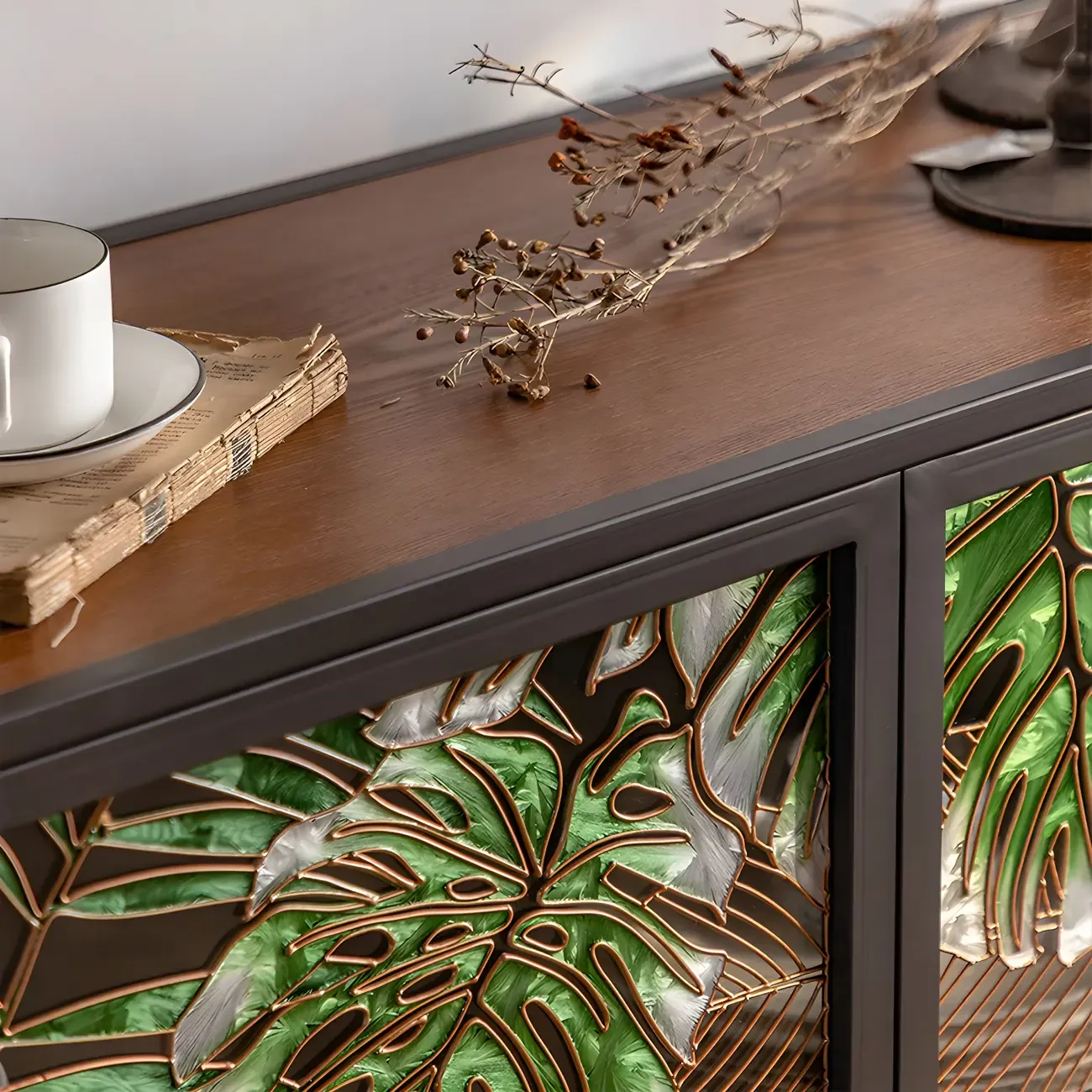 Modern Metal Glass Display Cabinet with Artistic Doors Image - 11