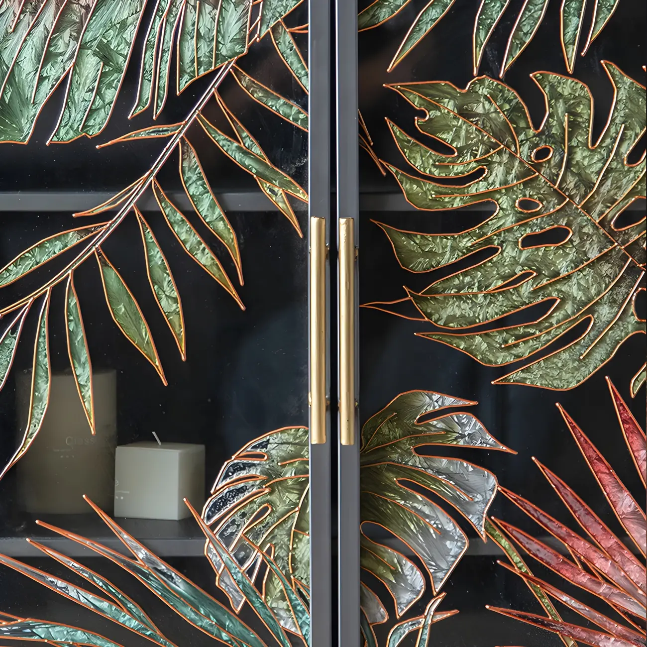 Modern Metal Glass Display Cabinet with Artistic Doors Image - 13 | homeyfad