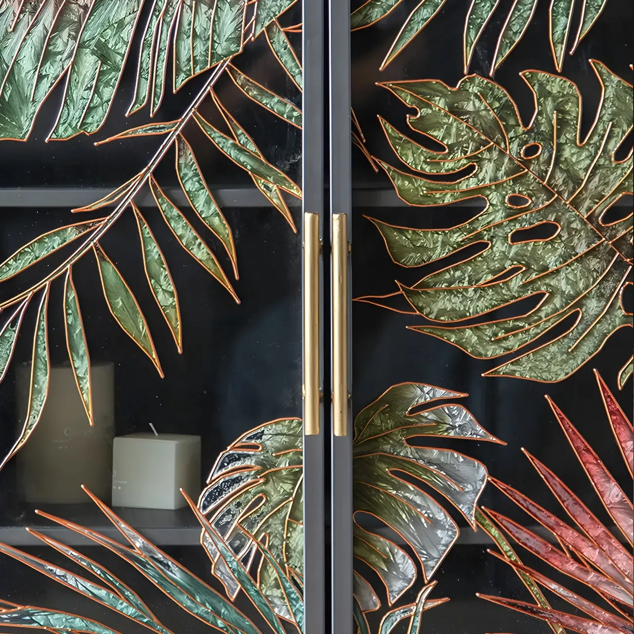 Modern Metal Glass Display Cabinet with Artistic Doors Image - 13