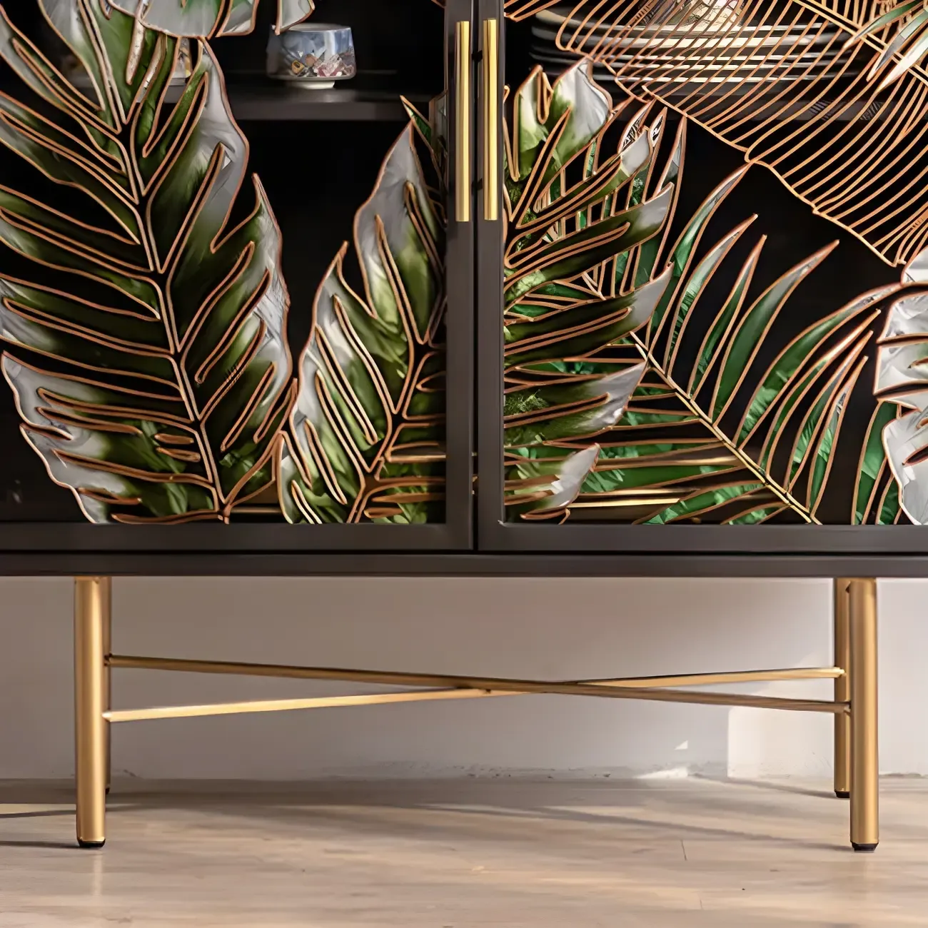 Modern Metal Glass Display Cabinet with Artistic Doors Image - 14