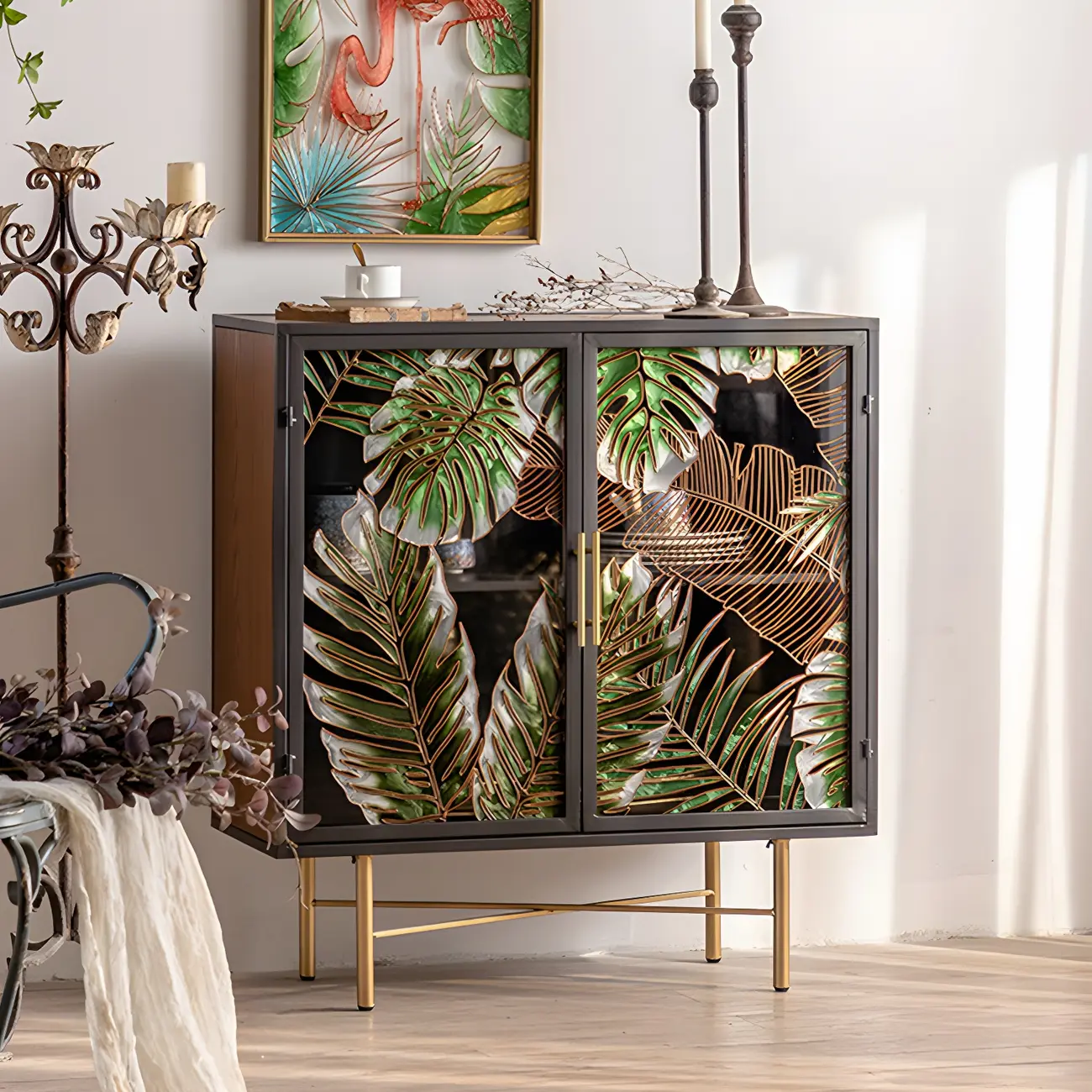 Modern Metal Glass Display Cabinet with Artistic Doors Image - 15 | homeyfad