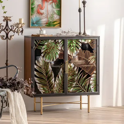 Modern Metal Glass Display Cabinet with Artistic Doors Image - 15