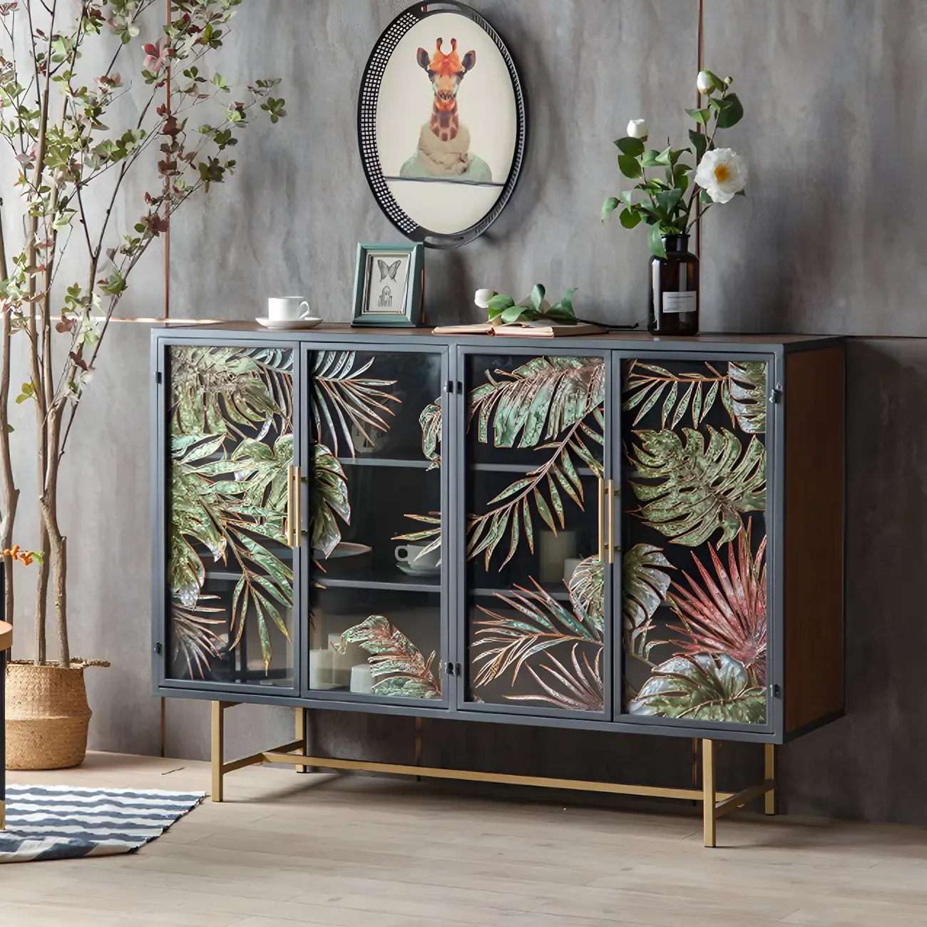 Modern Metal Glass Display Cabinet with Artistic Doors Image - 16