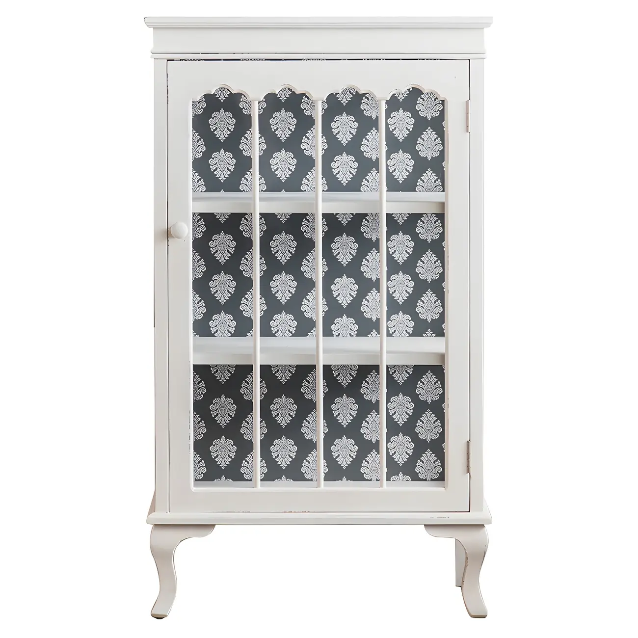 Vintage White Wooden Display Cabinet with Glass Doors for Home Image - 4 | homeyfad