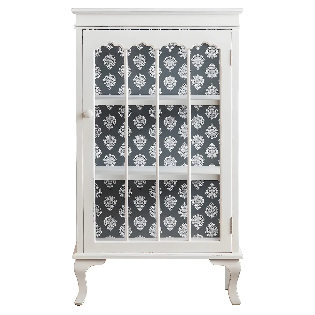Vintage White Wooden Display Cabinet with Glass Doors for Home Image - 4