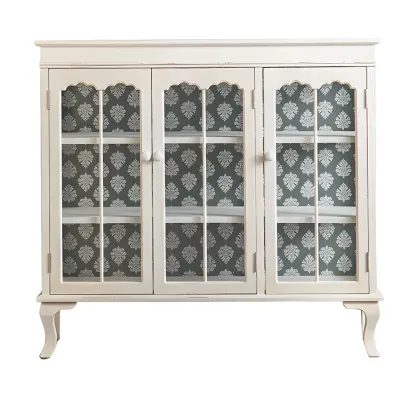 Vintage White Wooden Display Cabinet with Glass Doors for Home Image - 5