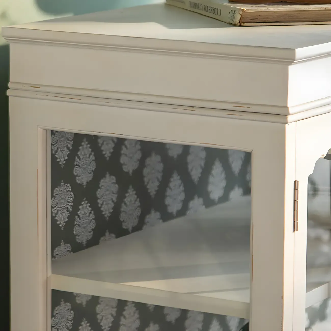 Vintage White Wooden Display Cabinet with Glass Doors for Home Image - 10