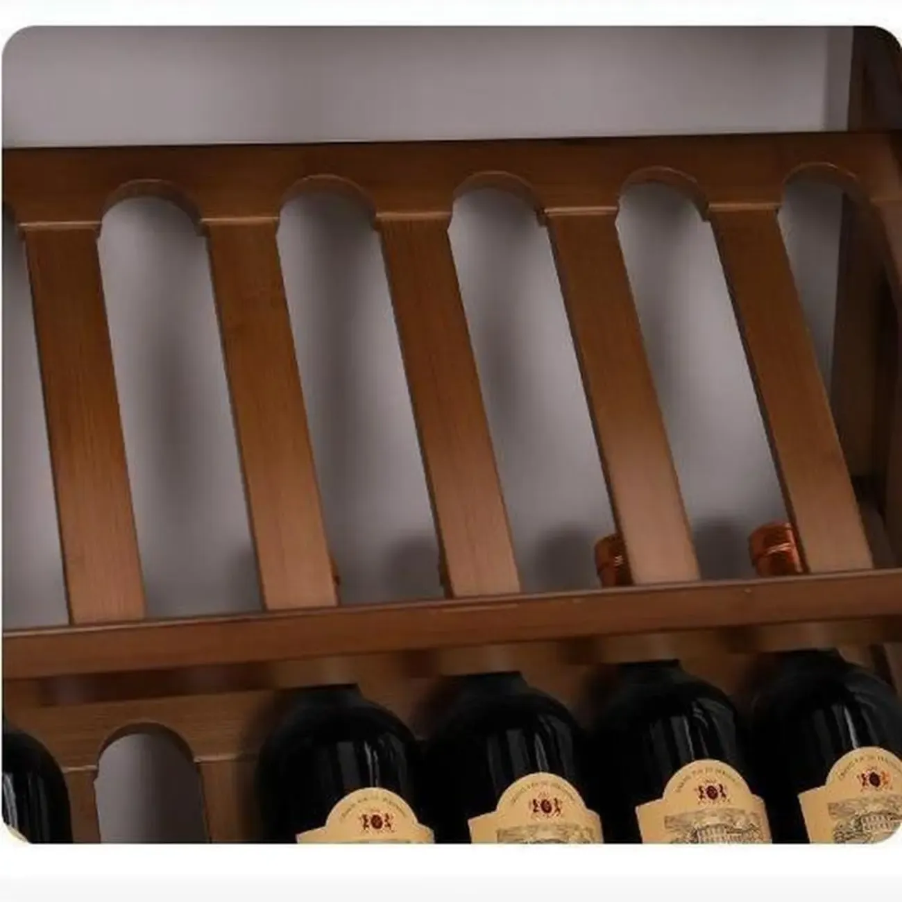 Modern Wooden Wine Rack with Glass Storage Shelves Image - 5