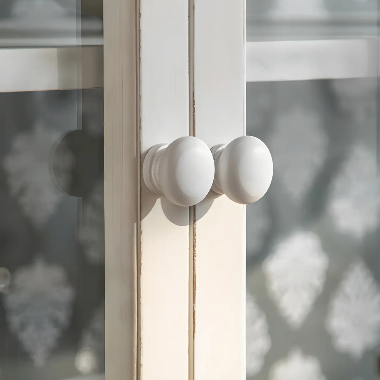 Vintage White Wooden Display Cabinet with Glass Doors for Home Image - 12 | homeyfad