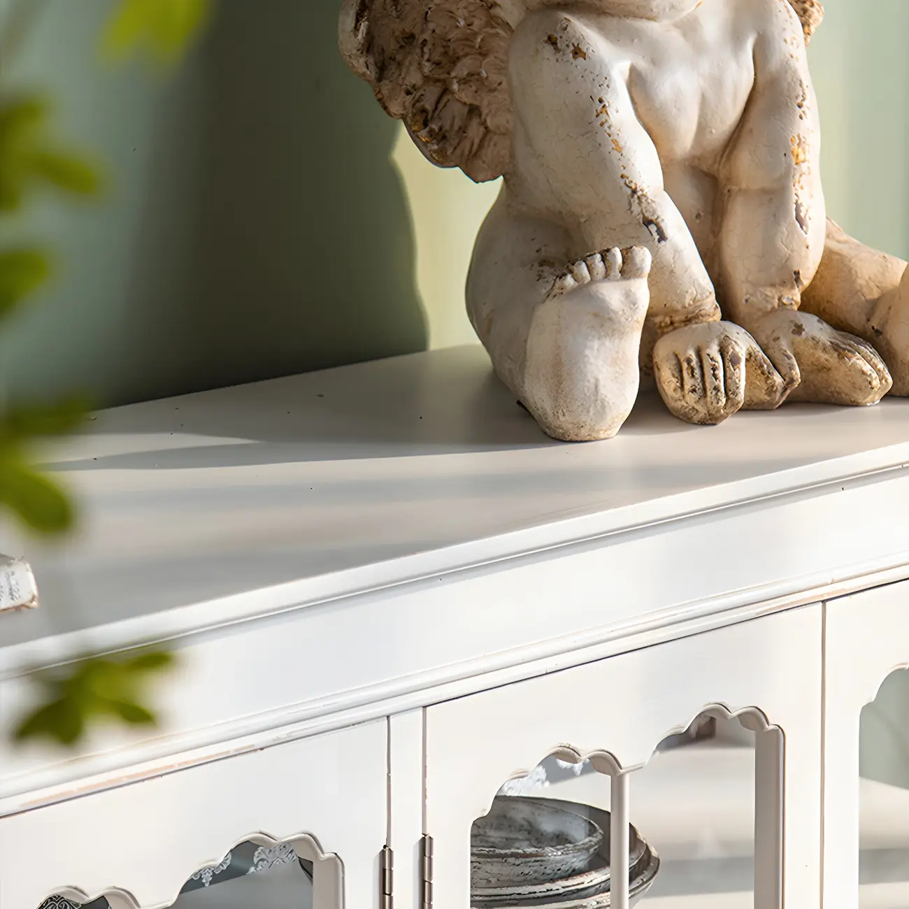 Vintage White Wooden Display Cabinet with Glass Doors for Home Image - 15 | homeyfad