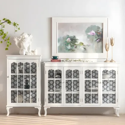 Vintage White Wooden Display Cabinet with Glass Doors for Home Image - 18