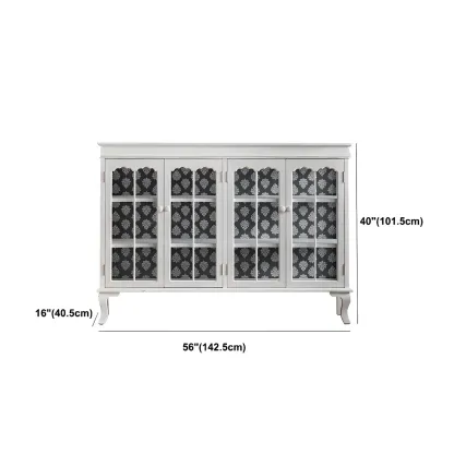 Vintage White Wooden Display Cabinet with Glass Doors for Home Image - 20