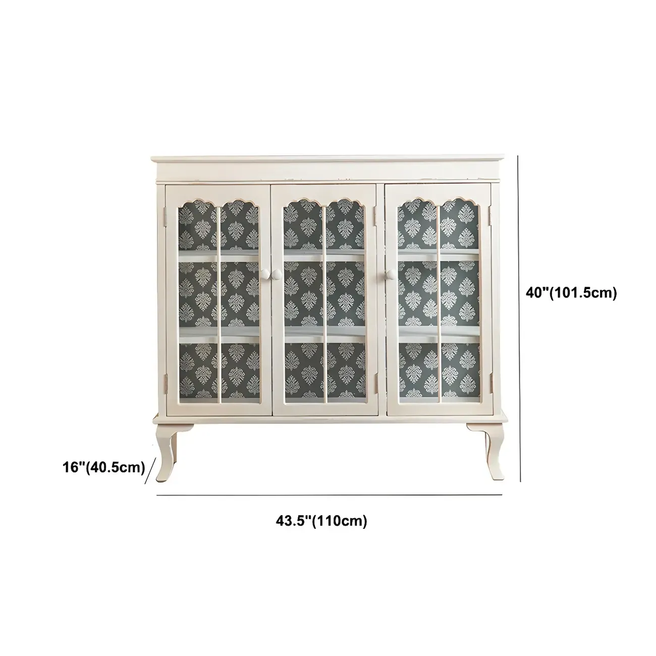 Vintage White Wooden Display Cabinet with Glass Doors for Home Image - 21