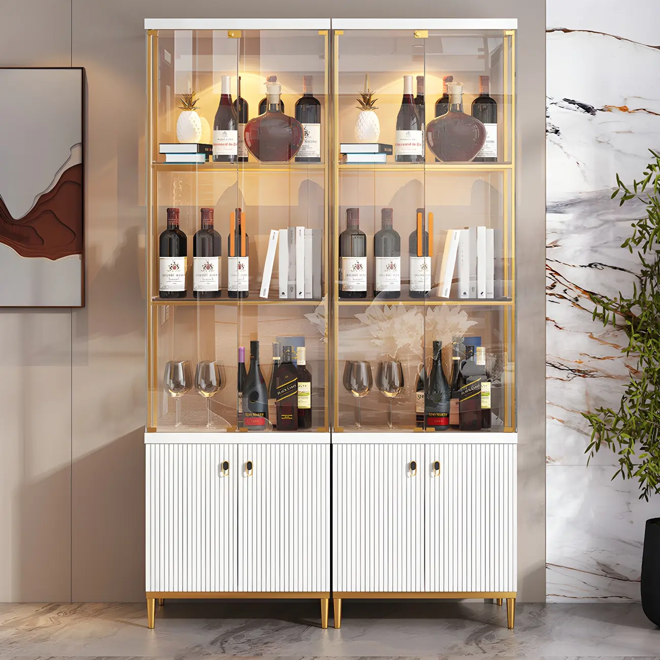 Classic Glass Display Cabinet with Gold Accents for Modern Home Image - 1 | homeyfad