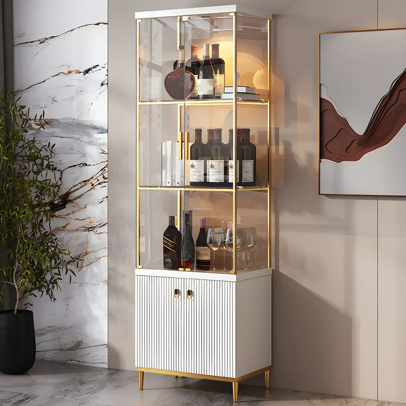 Classic Glass Display Cabinet with Gold Accents for Modern Home Image - 2