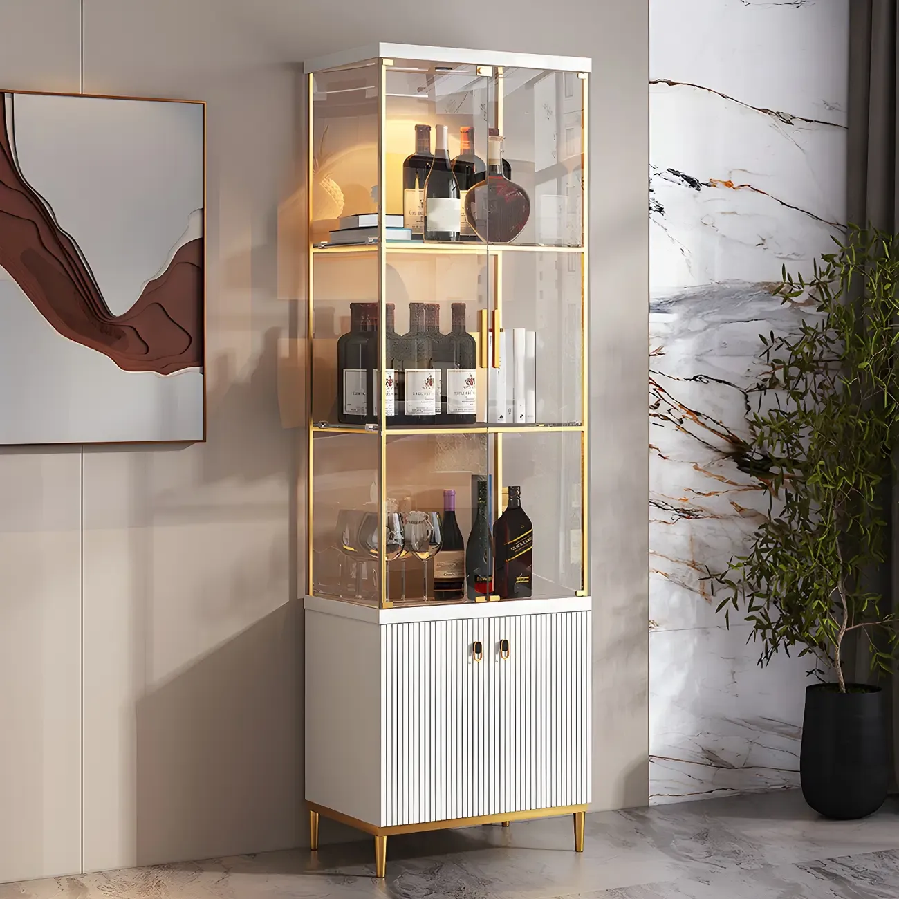 Classic Glass Display Cabinet with Gold Accents for Modern Home Image - 3