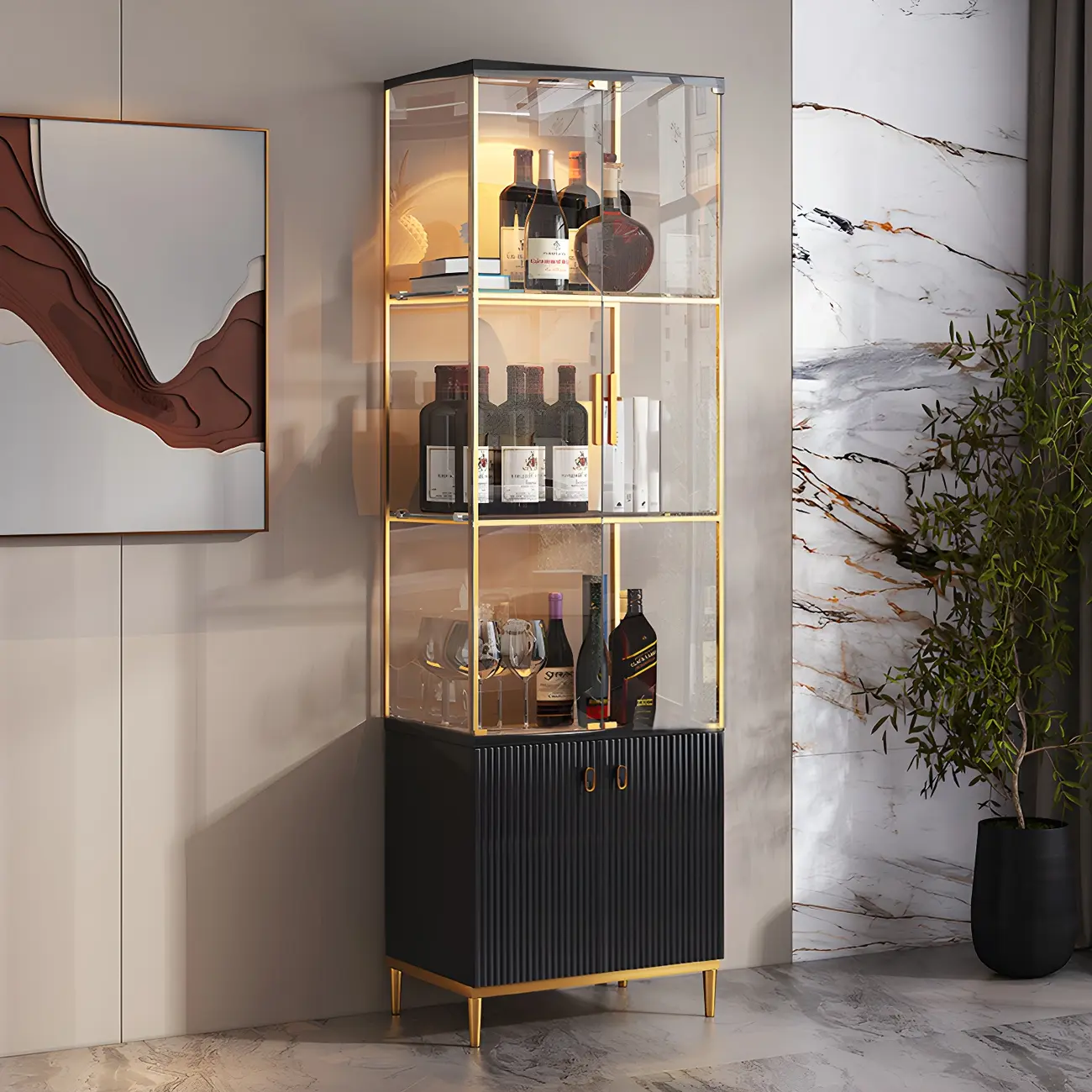 Classic Glass Display Cabinet with Gold Accents for Modern Home Image - 4 | homeyfad