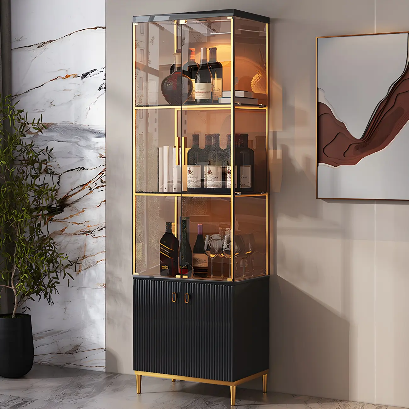Classic Glass Display Cabinet with Gold Accents for Modern Home Image - 6 | homeyfad