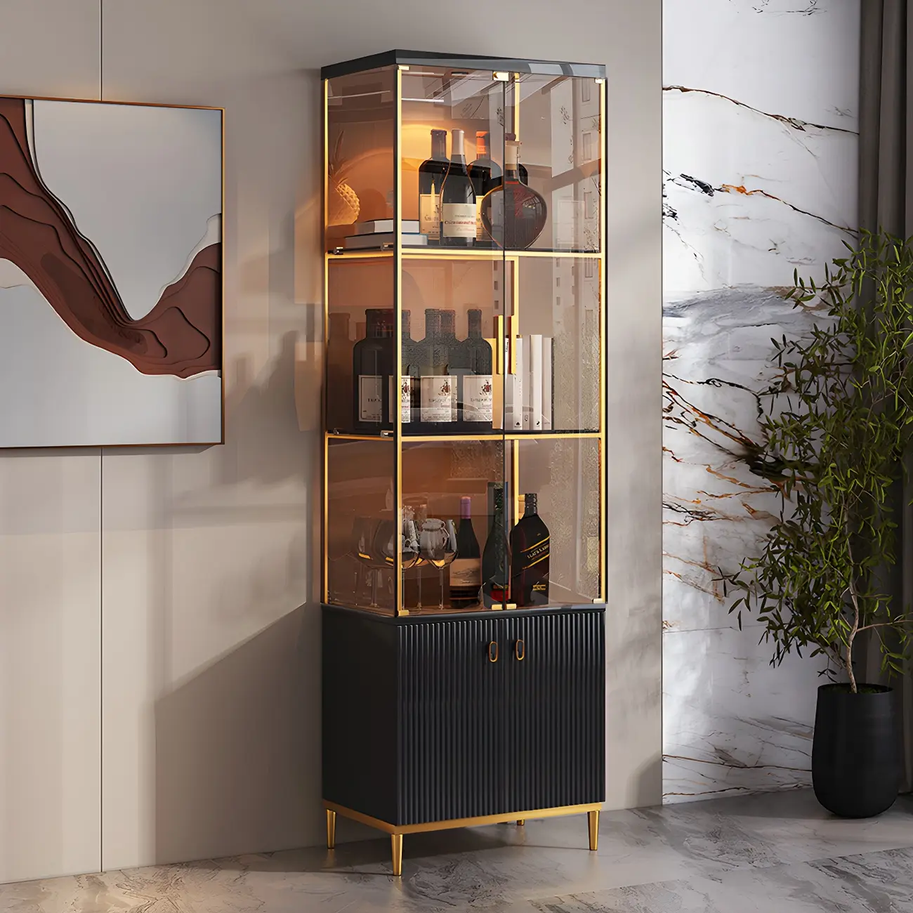 Classic Glass Display Cabinet with Gold Accents for Modern Home Image - 7 | homeyfad