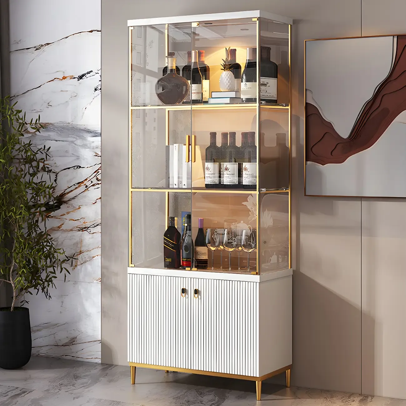 Classic Glass Display Cabinet with Gold Accents for Modern Home Image - 8