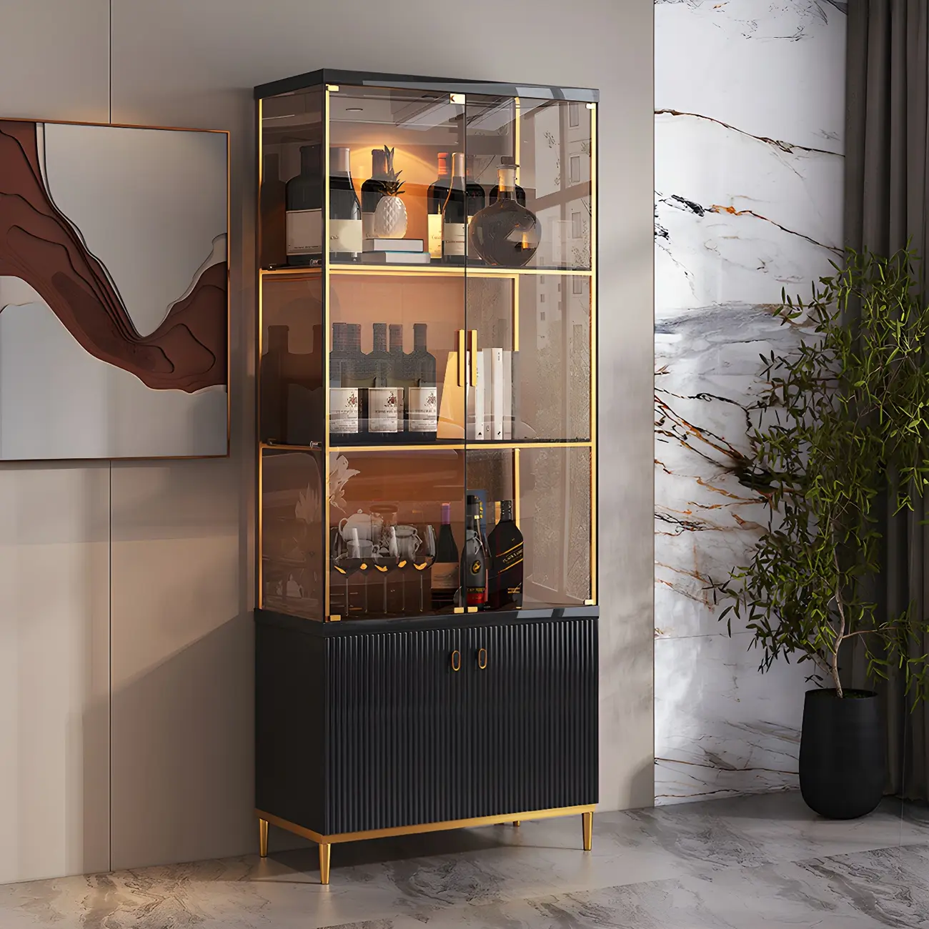 Classic Glass Display Cabinet with Gold Accents for Modern Home Image - 9 | homeyfad