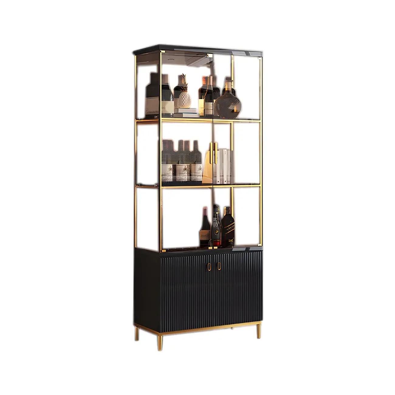 Classic Glass Display Cabinet with Gold Accents for Modern Home Image - 10