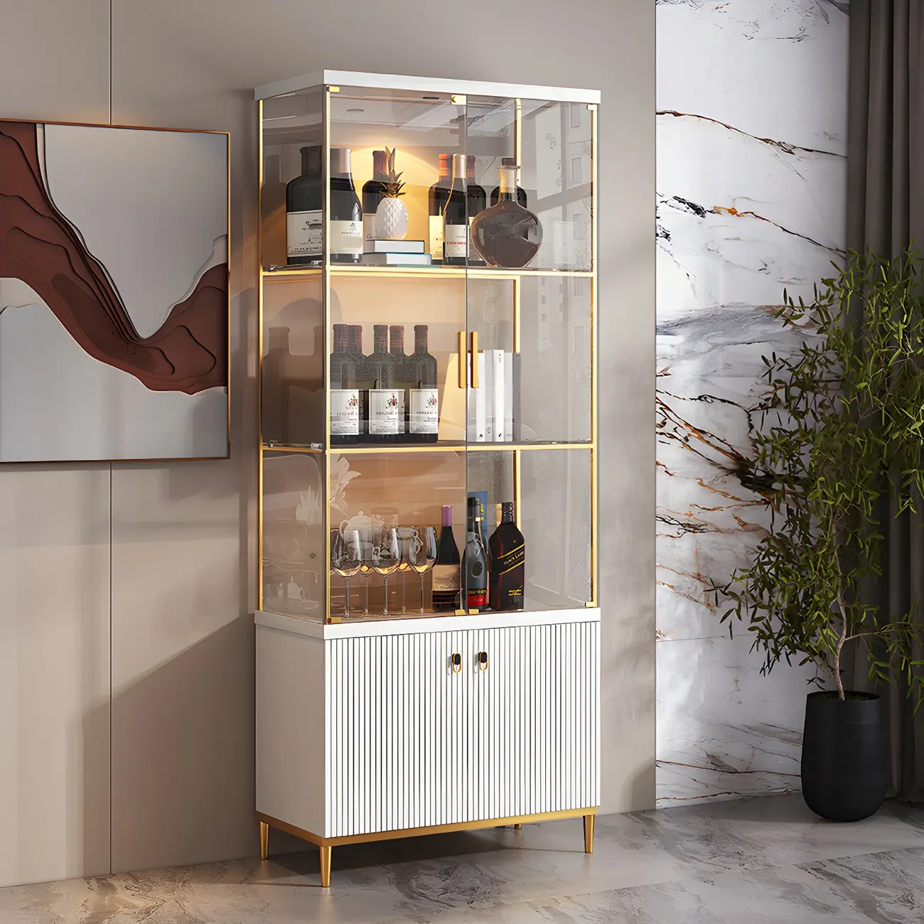 Classic Glass Display Cabinet with Gold Accents for Modern Home Image - 11 | homeyfad
